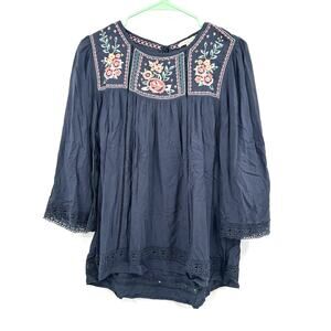 Kate & Sam Size Small Lace Embroidered Long Sleeve Shirt Top Blouse Blue